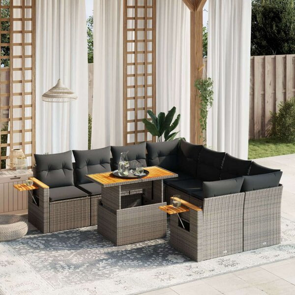 VidaXL Polyrattan Kerti Ülőgarnitúra - 9 részes - Szürke