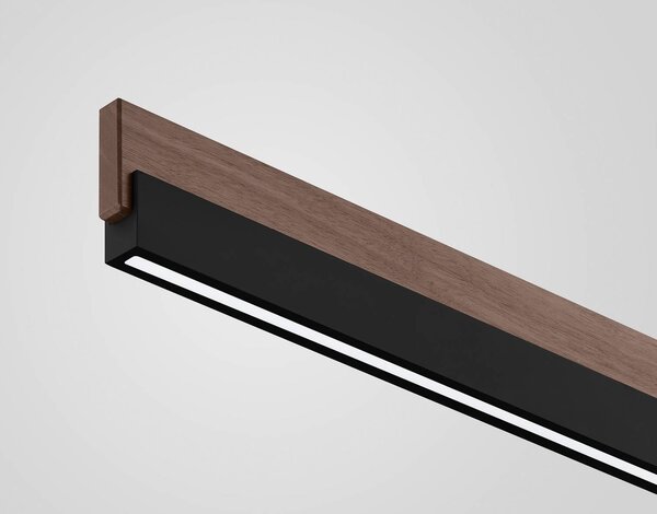 Quitani Keijo LED-es függesztett lámpa, fekete/dió, 143 cm hosszúságú, dimmelhető, Sötét fa, Nappali / Étkező, Fa, Vidéki otthon / Rusztikus