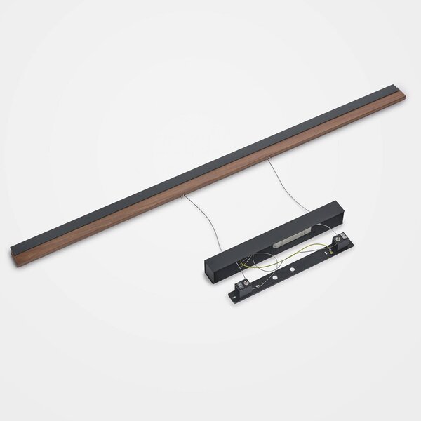 Quitani Keijo LED-es függesztett lámpa, fekete/dió, 143 cm hosszúságú, dimmelhető, Sötét fa, Nappali / Étkező, Fa, Vidéki otthon / Rusztikus