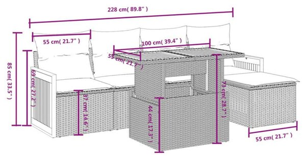 VidaXL Polyrattan Kerti Ülőgarnitúra - 6 részes - Szürke