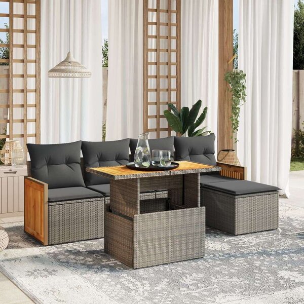 VidaXL Polyrattan Kerti Ülőgarnitúra - 6 részes - Szürke