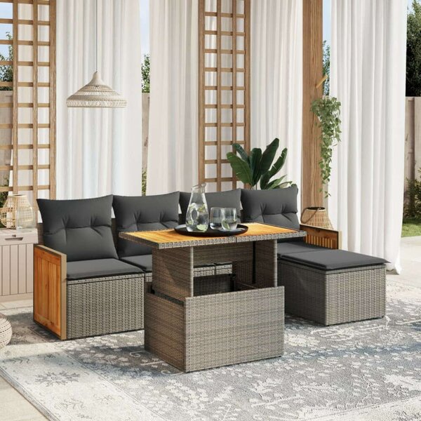 VidaXL Polyrattan Kerti Ülőgarnitúra - 6 részes - Szürke