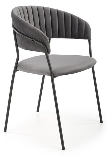 K426 Velvet Kárpitozott Szék, Fém lábakkal, Szürke / Fekete, Sz57xM54xM79 cm