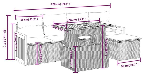 VidaXL Polyrattan Kerti Ülőgarnitúra - 6 részes - Szürke