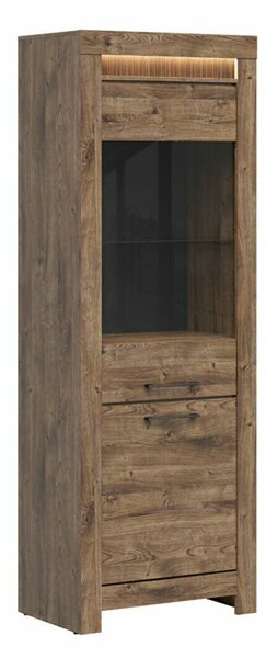 Könyvespolc Fiomoro 103, Zárt, Ajtókkal, Üveg, Laminált forgácslap, 200x71x45cm, Ribbeck tölgy