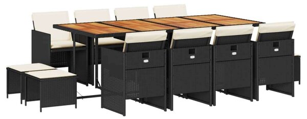 VidaXL 13 részes fekete polyrattan kerti ülőgarnitúra párnákkal