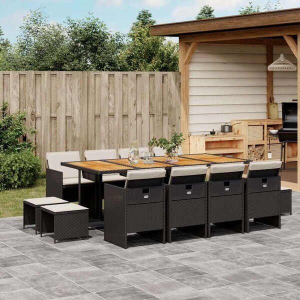 VidaXL 13 részes fekete polyrattan kerti ülőgarnitúra párnákkal