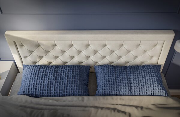 Franciaágy Boxspring 180 cm Bohem (elefántcsont) (matraccal és tárolóhellyel)