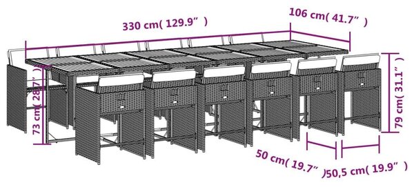 VidaXL Polyrattan Kerti Étkezőgarnitúra - 13 részes - Bézs