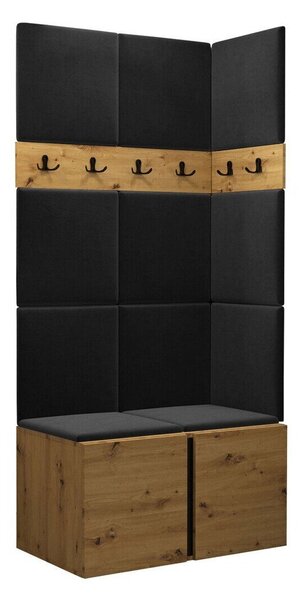 Előszoba garnitúra Pinis I, 186x84x46cm, Artisan tölgy, Kárpit, Laminált forgácslap
