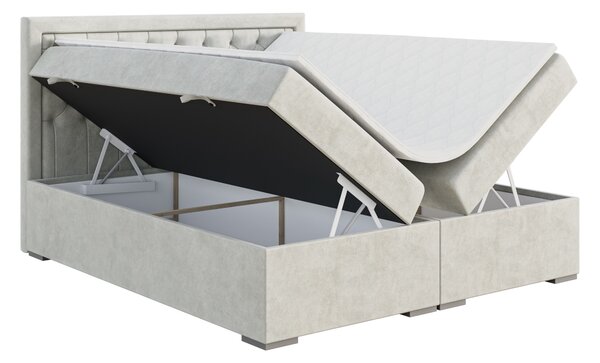 Franciaágy Boxspring 180 cm Bohem (elefántcsont) (matraccal és tárolóhellyel)