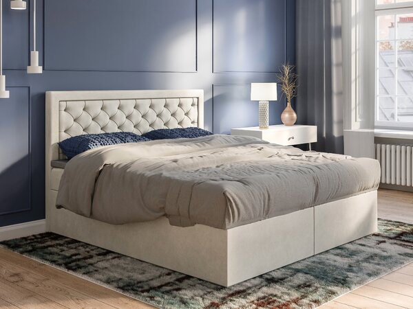 Franciaágy Boxspring 180 cm Bohem (elefántcsont) (matraccal és tárolóhellyel)