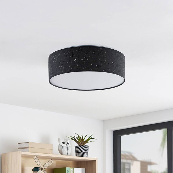 Lindby LED mennyezeti lámpa Ellamina, 40 cm, fekete, textil, Fekete, Nappali / Étkező, Textil / szövet / selyem, Modern