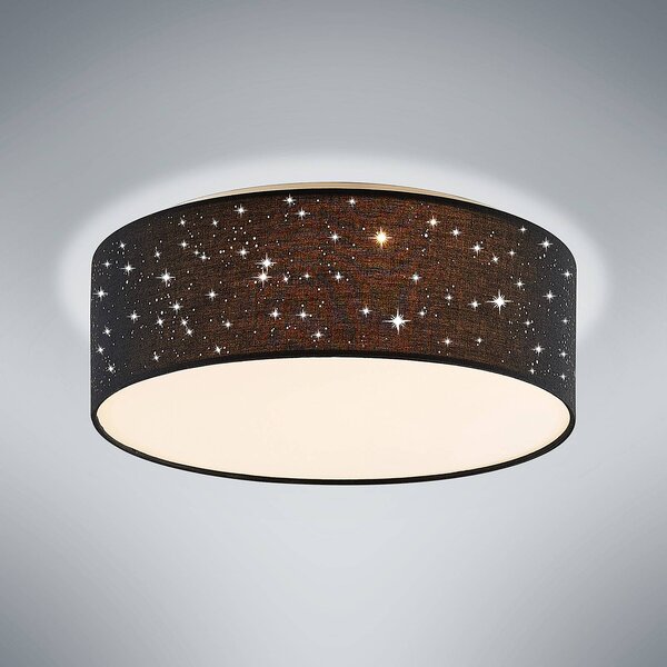 Lindby LED mennyezeti lámpa Ellamina, 40 cm, fekete, textil, Fekete, Nappali / Étkező, Textil / szövet / selyem, Modern