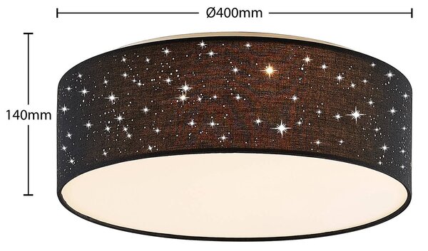 Lindby LED mennyezeti lámpa Ellamina, 40 cm, fekete, textil, Fekete, Nappali / Étkező, Textil / szövet / selyem, Modern