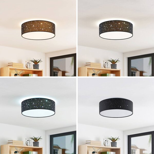 Lindby LED mennyezeti lámpa Ellamina, 40 cm, fekete, textil, Fekete, Nappali / Étkező, Textil / szövet / selyem, Modern