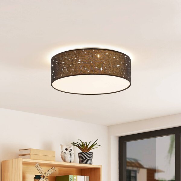 Lindby LED mennyezeti lámpa Ellamina, 40 cm, fekete, textil, Fekete, Nappali / Étkező, Textil / szövet / selyem, Modern