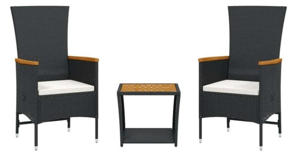 VidaXL Polyrattan Kerti Étkezőgarnitúra - 3 részes - Fekete