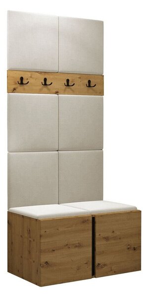 Előszoba garnitúra Pinis IV, 186x84x46cm, Artisan tölgy, Kárpit, Laminált forgácslap