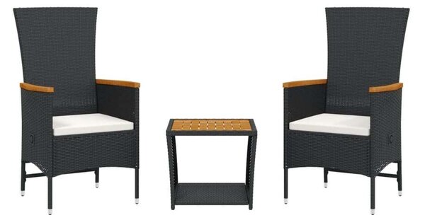 VidaXL Polyrattan Kerti Étkezőgarnitúra - 3 részes - Fekete