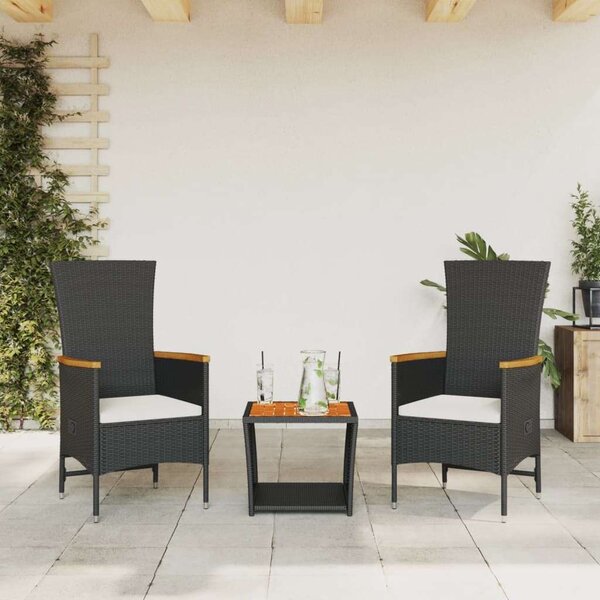 VidaXL Polyrattan Kerti Étkezőgarnitúra - 3 részes - Fekete