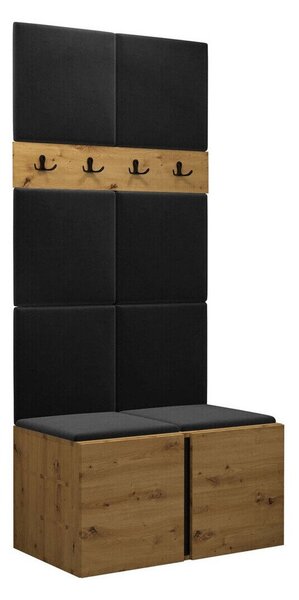 Előszoba garnitúra Pinis IV, 186x84x46cm, Artisan tölgy, Laminált forgácslap, Kárpit