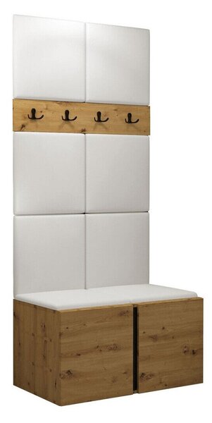 Előszoba garnitúra Pinis IV, 186x84x46cm, Artisan tölgy, Laminált forgácslap, Öko-bőr