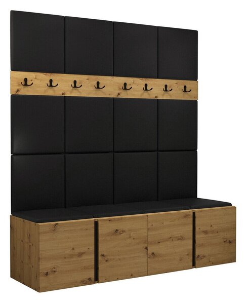 Előszoba garnitúra Pinis V, 186x168x46cm, Artisan tölgy, Öko-bőr, Laminált forgácslap