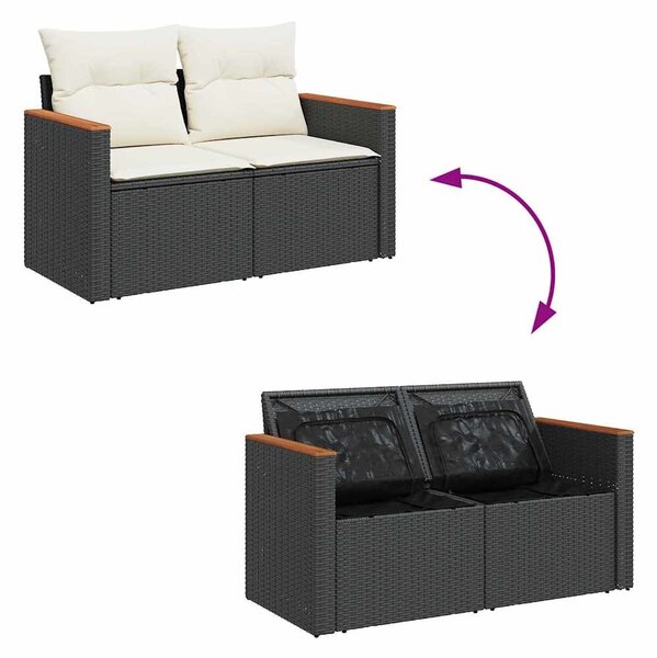 VidaXL 7 részes fekete polyrattan akácfa kerti ülőgarnitúra párnával