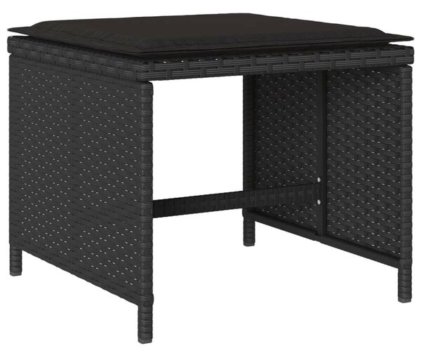 11 részes fekete polyrattan kerti étkezőgarnitúra párnákkal