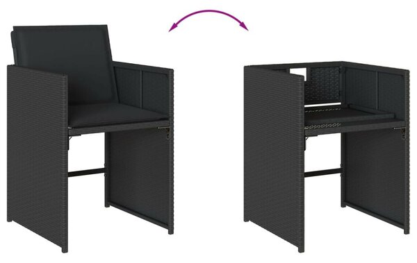 11 részes fekete polyrattan kerti étkezőgarnitúra párnákkal