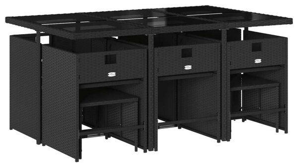 11 részes fekete polyrattan kerti étkezőgarnitúra párnákkal