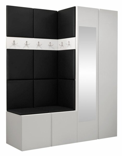 Előszoba garnitúra Pinis X, 186x158x46cm, Tükör, Fehér, Öko-bőr, Laminált forgácslap