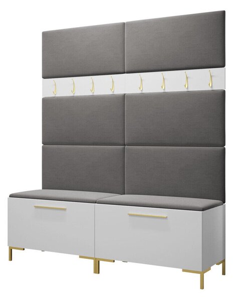 Előszoba garnitúra Nomal II, 196x168x46cm, Fehér, Laminált forgácslap, Kárpit