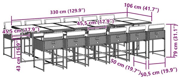 VidaXL 13 részes szürke polyrattan kerti ülőgarnitúra párnákkal