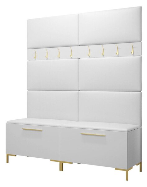 Előszoba garnitúra Nomal II, 196x168x46cm, Fehér, Öko-bőr, Laminált forgácslap