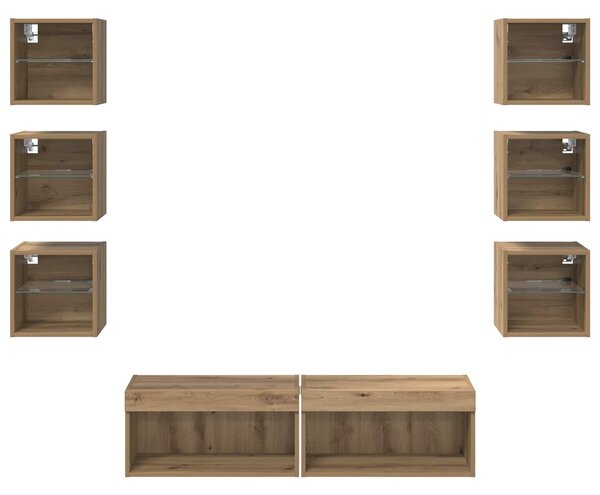 VidaXL TV szekrény LED -es lámpákkal fiókkal 8 pcs Artisan tölgy Üveg