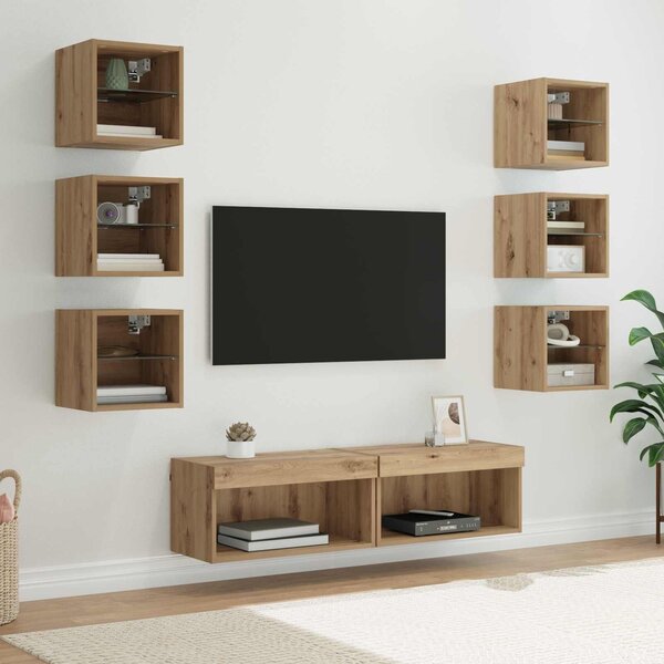 VidaXL TV szekrény LED -es lámpákkal fiókkal 8 pcs Artisan tölgy Üveg