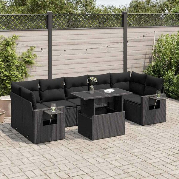 VidaXL 8 részes fekete polyrattan kerti ülőgarnitúra párnákkal