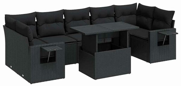 VidaXL 8 részes fekete polyrattan kerti ülőgarnitúra párnákkal