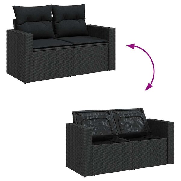 VidaXL 6 részes fekete polyrattan kerti ülőgarnitúra párnákkal