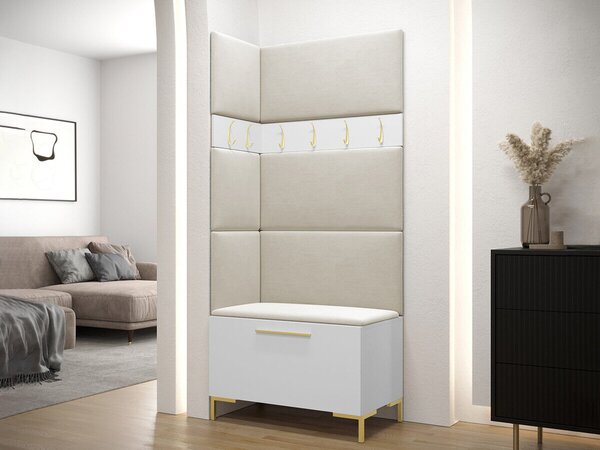 Előszoba garnitúra Nomal IV, 196x84x46cm, Fehér, Laminált forgácslap, Kárpit
