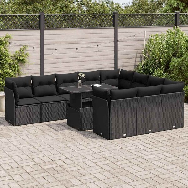 VidaXL 11 részes fekete polyrattan kerti ülőgarnitúra párnákkal