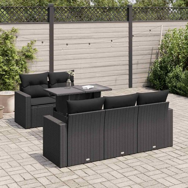 VidaXL 6 részes fekete polyrattan kerti ülőgarnitúra párnákkal
