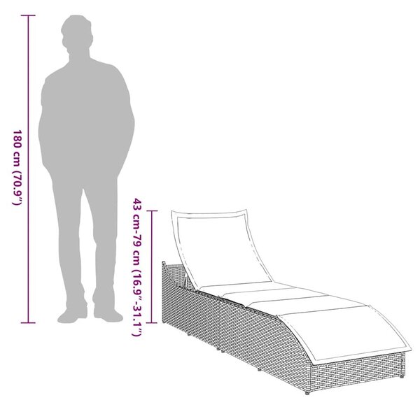VidaXL összecsukható napozóágy párnával és tárolóval polyrattan