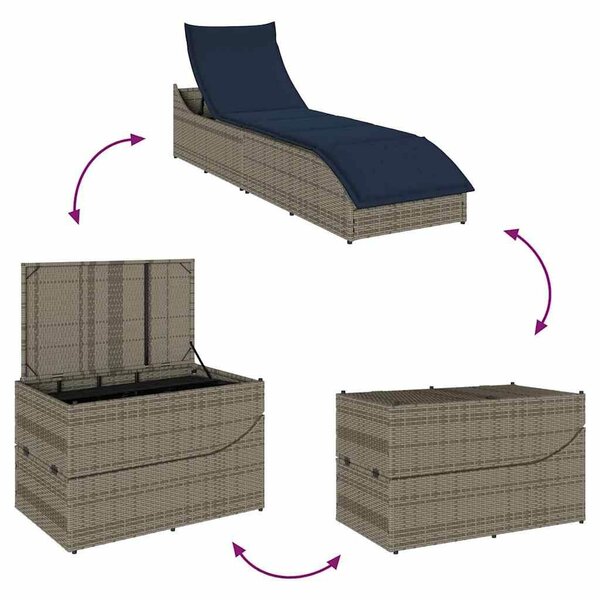 VidaXL összecsukható napozóágy párnával és tárolóval szürke polyrattan