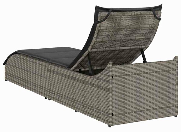 VidaXL összecsukható napozóágy párnával és tárolóval szürke polyrattan