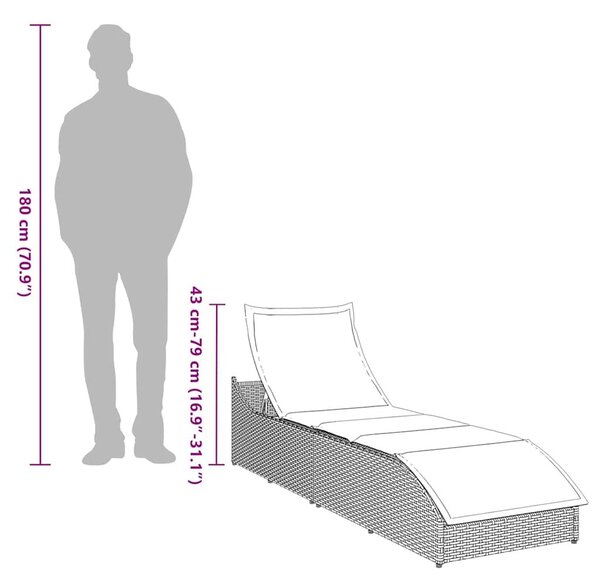 VidaXL összecsukható napozóágy párnával és tárolóval szürke polyrattan