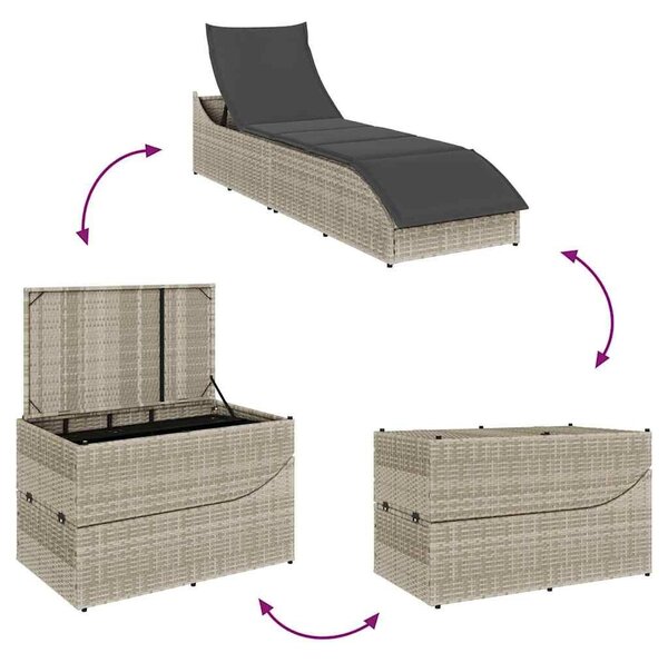 VidaXL összecsukható napozóágy párnával és tárolóval polyrattan