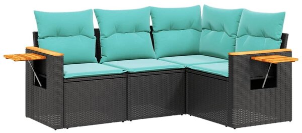 VidaXL 4 részes fekete polyrattan kerti ülőgarnitúra párnával